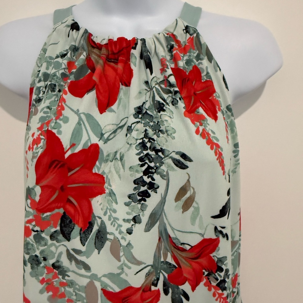 Reversible Floral Halter Dress with Red and Green Accents
